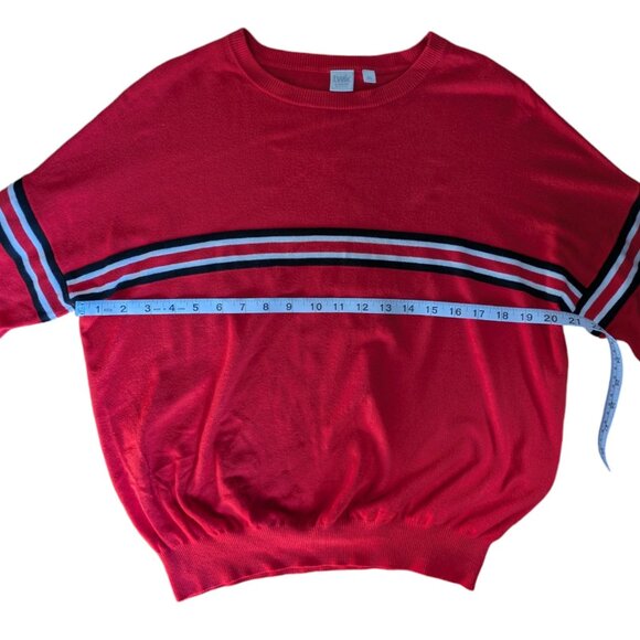 Simons Red Oversized Long Sleeve Sweater with Lined Detail Women Large - Picture 10 of 11